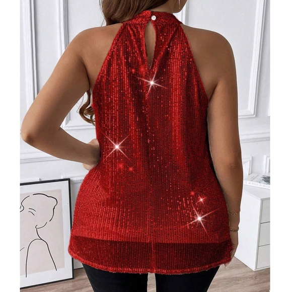 Plus Sequin Party Vibrant Halter Top - Picture 5 of 8